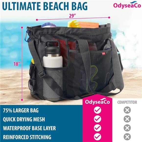 Large Mesh Beach Bag - Beach Tote - Beach Bags Waterproof Sandproof - Beach Bag - Picture 4 of 16